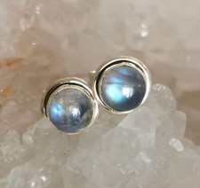 Ohrringe, Ohrstecker mit Regenbogen Mondstein, 925er Silber - Weiß