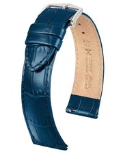 Uhrenarmband  HIRSCH Louisianalook echtes Leder blau schwarz braun - L. 20mm22mm