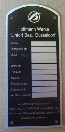 Typenschild hoffmann werke - typenschild,