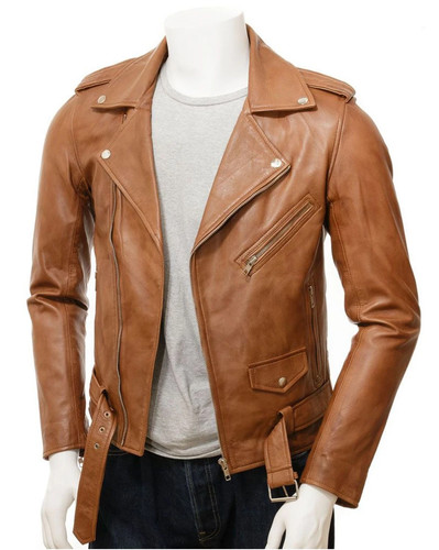 Mens tan brown - biker, leather