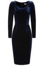 Hearts & Roses London Bleistiftkleid Tia Velvet Wiggle Dress Vintage Samt Blau