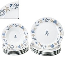 Neptun 12tlg Tafelservice Porzellan 6 Pers Speiseteller Suppenteller maritim