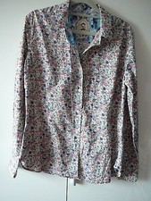 O ital. Bluse Tunika Gr 40/42 weiß Blumen rosa blau Kragen langarm + Dekostoff
