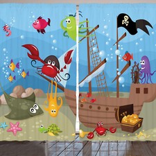 Pirat Rustikale Gardine Schiff Unterwassertiere