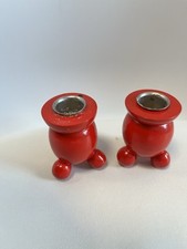 Paar schwedische Holzkugel, Kerzenleuchter, 2 Stück Kerzenhalter Skandi