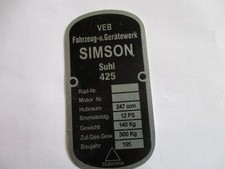 Typenschild Schild Simson suhl