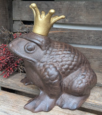 ❤ XXL Froschkönig aus Gusseisen goldene Krone Vintage Garten Teich  + NEU +