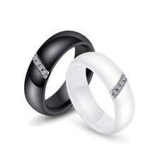 Keramik Ring Zirkonia CZ besetzt weiß schwarz 6mm Damen