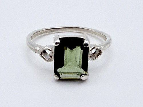 Moldavit smaragdschliff ring - moldavit,