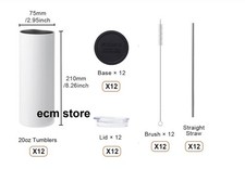 Set mit 12 leeren Sublimationsbechern 95 cl + Deckel und Strohhalme