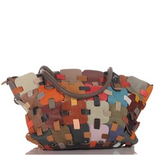 Damen Leder Patchwork Umhänge Shopper Schulter Tasche Echt Leder Italien 30668