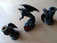 Kerzenhalter mit Figur, Drachen, Gothik, schwarz, 3er Set, 