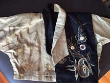 NEU Bolero Jacke Malerei Gothic Handarbeit schwarz Gold Spencer Weste 80er Jahre