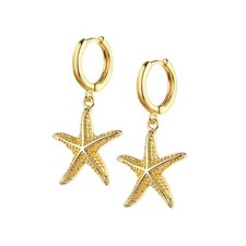 Damen Ohrringe Gold vergoldet Seestern 24 Karat Hänger Wasserfest O6243D