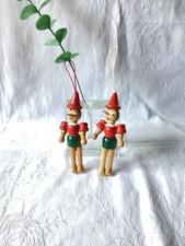 Pinocchio Classic Dekofiguren aus Holz, handgefertigt, Vintage 2 Stück.