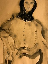 ZEICHNUNG TUSCHE PORTRAIT EINER FRAU SIGNIERT Ad. MASSIN ABMESSUNGEN 31x49cm