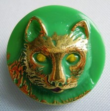 Glasknopf Handbemalt - Gablonz/Böhmen GLK-HB 370 Katzenkopf GRÜN-gelbe Augen