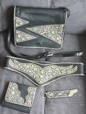 Vintage Kolster Ledertasche Straß Nieten Schwarz 80er  komplett wie abgebildet 