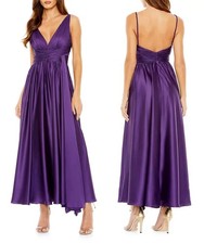 NEU lila gerafft A-Linie Midi wadenlang Kleid Abendkleid Brautbrautkleid 