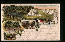 Lithographie Darmstadt, Übungsplatz, Dampfstrassenbahn 1903 