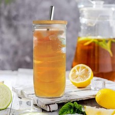 720ml Glaskaraffe Karaffe mit Holzdeckel Saft Mason Wasser Krug Tumbler Cup 2er