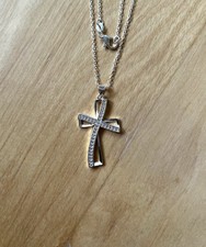 Silber 925 Silberkette Halskette 55cm Anhänger Kreuz 4cm Zirkon Damen Herren