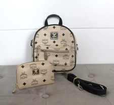 NEU Markenlos Damen mini Rucksack mit Geldbörse Portemonnaie beige Taschen