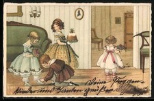 Künstler-AK Pauli Ebner: Kleiner Junge bindet Mädchen den Schuh zu 1933 