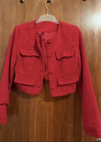 Elegante rote bouclé jacke - bouclé,