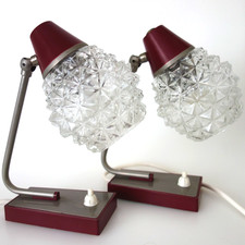 2 edle Nachttisch Lampen Leuchten Paar 50er Jahre Mid Century Design bordeauxrot