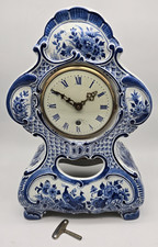 Antike Delft Tischuhr, Pendeluhr, Porzellan Delfter Blau, Fles Kaminuhr 41cm