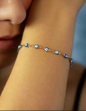 Armkette/Fusschmuck Handmade Blue Eyes Nazar Silber/Gold Geschenkidee NEU