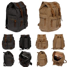 XXL Herren Damen Rucksack Canvas Leder Laptop Fach Uni Arbeit Schule Schwarz