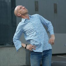 Herrenhemd Hemd 70s Freizeithemd TRUE VINTAGE mens shirt 70er blau weiß Muster