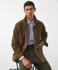 Olivgrüne Feld Lederjacke Herren Reines Wildleder Sonderanfertigung Größe S M...