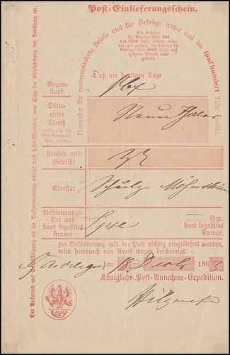 Preußen einlieferungsschein - preußen,