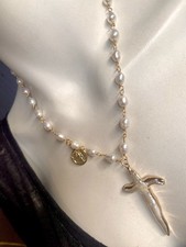 Designer Kette Barock Perlen Rosenkranz Anhänger Kreuz Perle Unikat