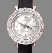 Rolex Precision Cal.1401 18K WG Damenuhr Diamant Lünette Box & Gem Cert