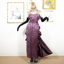Vintage 1980s Gunne Sax by Jessica McClintock Purple Sequin Strapless Gown Dress