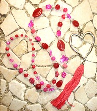 ★ lange Y - Kette ★ HIPPIE BOHO IBIZA PEACE ★ GROSSES HERZ ★ QUASTE ★ pink ★