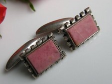 Manschettenknöpfe 875°Silber echter Rhodochrosit Russland um 1950 M6