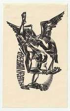 JAN DIK: Exlibris für R. E. Hanrath, Sportler mit Vogel