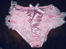 SISSY Slip mit Spitze Satinslip Gr.L rosa Satin glänzend  neu
