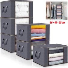 6x Aufbewahrungstasche 90L Aufbewahrungsbox mit Deckel, Groß Kleideraufbewahrung