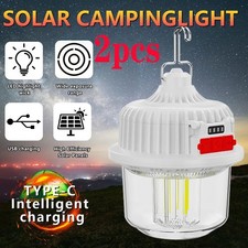 2X LED Solarleuchte Akku Outdoor Camping Lampe USB Aufladbar Laterne Zelt Licht