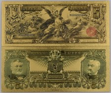 USA BANKNOTEN 1896 - 5 DOLLAR - GOLD & FARBE VEREDELT - SELTEN 