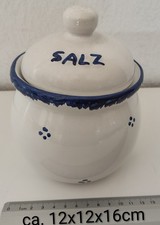 Nostalgischer Salztopf Salz Topf Vorrat Vintage Keramik Cremeweiß Weiß Blau