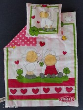 Heless Puppenbettdecke (45x35 cm) mit Kissen (17x17 cm) Schäfchen TOP Zustand