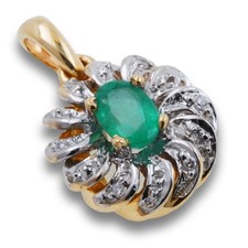 Anhänger Blüte 585 Gold 14 Kt Gelbgold Diamanten Smaragd Damen Wert 990,-