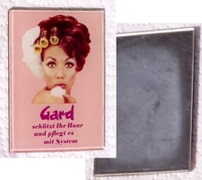 GARD Haarpflege JUNGE FRAU MÄDEL MIT LOCKENWICKLER Werbespiegel ca. 1968 Erotik